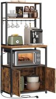 VASAGLE KKS058K02 Virtuvės lentyna su kištukiniais lizdais, virtuvės spintelė, 90 cm aukščio stalviršis, stovinti lentyna su 8 kabliukais, 40 x 60 x 170 cm, "Vintage Brown" / "Ink Black