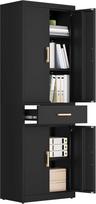 YITAHOME dokumentų spinta rakinama spinta su 3 reguliuojamomis lentynomis, biuro dokumentų spinta su stalčiumi, plieninė biuro spinta biurui, virtuvei, garažui, 180H x 60W x 34D cm, juoda