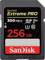 "SanDisk Extreme PRO SDHC UHS-II V90" 256GB atminties kortelė (300MB/s, 8K, 4K ir Full HD vaizdo įrašų įrašymas, "RescuePro Deluxe", atspari smūgiams, temperatūrai, vandeniui ir rentgeno spinduliams).
