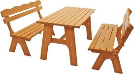 DEGAMO Freital sodo komplektas 150 cm 3 dalių 2 x 3 sėdimų vietų suolas ir 1 x stalas 70 x 150 cm Lauko lakuotas pušies masyvas