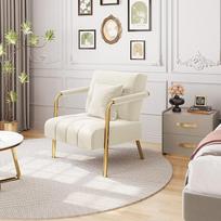 Yaheetech Velvet Lounge Chair, minkšta kėdė su metalinėmis kojomis, viengulė kėdė, 71,5 cm pločio, poilsio kėdė svetainei, namų biurui, smėlio spalvos