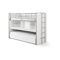 Baltos spalvos dviauktė/ištraukiama vaikiška lova su sandėliavimo vieta su lovos grotelėmis 90x200 cm Bonny – Vipack