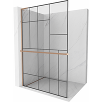 Mexen Kioto+ L dušo siena su lentyna Walk-in 70 x 200 cm, juodas raštas, šepečiu valcuotas varis - 800-070-123-65-78