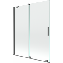 Mexen Velar vonios ekranas, 2 dalių, stumdomas 140 x 150 cm, skaidrus, šautinis metalas - 896-140-000-01-95