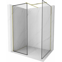 Mexen Kioto dušo sienelė Walk-in 140 x 120 cm, juodas rėmas, aukso spalvos šepetiškas - 800-140-202-55-70-120