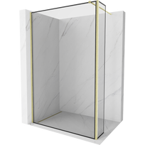 Mexen Kioto dušas siena Walk-in 130 x 30 cm, juodas rėmelis, auksinis šlifuotas - 800-130-212-55-70-030
