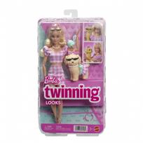 BARBIE TWINNING LOOKS Šviesiaplaukės lėlės ir šunelio rinkinys, 29 cm