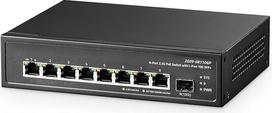 "Binardat" 9 prievadų 2,5G PoE komutatorius su 10G SFP+ prievadu, 8x2,5G Base-T prievadai, suderinami su 100/1000Mbps, IEEE802.3af/at 135W, nevaldomas be ventiliatoriaus, montuojamas į stovą Ethernet komutatorius