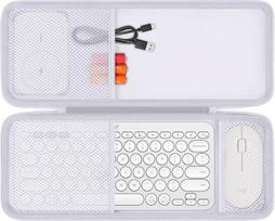 co2CREA kietas dėklas "Logitech K380 / Pebble Keys 2 K380s" belaidės "Bluetooth" klaviatūros "Pebble Mouse M350 / M350S" pelės komplektui (tik dėklas, neįeina į "Logitech Pebble 2" komplektą), pilkas, modernus