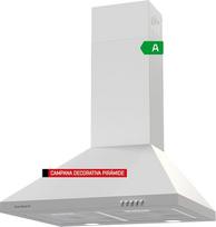 Corberó KURAMATHI660W Dekoratyvinis gartraukis piramidės formos baltas 60 cm Srauto greitis 621,71 m³/h 165 W 3 greičiai 2 x aliuminio filtrai Anglies filtras Energinis efektyvumas A