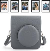 HIYQIN fotoaparato dėklas, suderinamas su "Fuji Instax Mini 41", "Instax Mini 41" apsauginis dėklas su magnetiniais nuotraukų rėmeliais, "Mini 41" dėklas su dirželiu per petį - pilkas