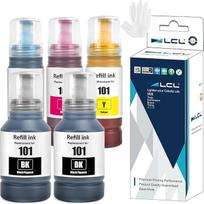 LCL 101 rašalas, suderinamas su "Epson 101" 101 rašalo buteliukų pakuotė, suderinama su "Epson EcoTank" L4150 L4160 L4260 L4266 L6160 L6170 L6176 L6190 L6260 (2 juodi, žydri, purpuriniai, geltoni, 5 vnt.)