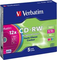 Verbatim CD-RW SERL 700MB 8x-12X Color, 5 Pack Slim