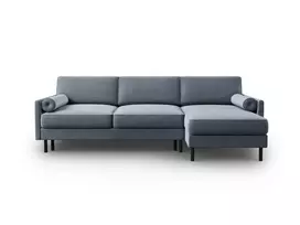 Velvet kampinė sofa - dešinė lova su patalynės dėže, Scott, 5 sėdimos vietos, 212x142x87, šviesiai mėlyna