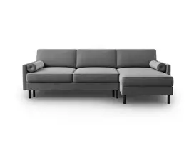 Velvet kampinė sofa - dešinė lova su patalynės dėže, Scott, 5 sėdimos vietos, 212x142x87, šviesiai pilka