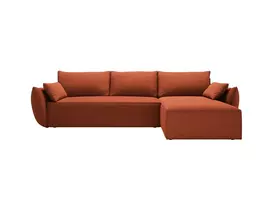 Kampinė Sofa lova - dešinė su patalynės dėže, Kaelle, 4 sėdimos vietos, 252x165x87, terakota