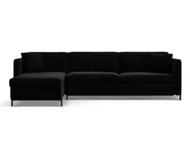 Velvet kampinė sofa - kairė lova, Gloria, 4 sėdimos vietos, 260x170x80, juoda