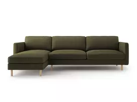 Velvet kampinė sofa - kairė, Eden, 4 sėdimos vietos, 286x150x90, samanų žalia melanžo spalva