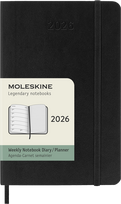 Kalendorius-užrašų knygutė Moleskine 2026 9x14cm, savaitė, minkštu viršeliu, juodos spalvos