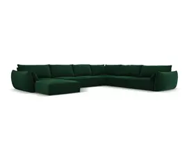 Velvet U formos kampinė sofa - dešinė, Kaelle, 8 vietų, 384x284x85, butelio žalia