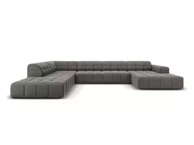Velvet U formos kampinė sofa - kairė, Jennifer, 7 sėdimos vietos, 364x262x70, šviesiai pilka