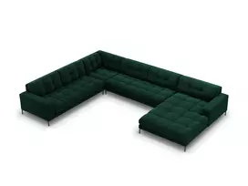 Velvet U formos kampinė sofa - kairė, Mamaia, 7 sėdimos vietos, 327x256x75, butelio žalia