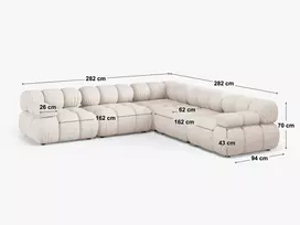 Velvet u formos kampinė sofa, Bellis, 5 vietų, 282x282x70, karališkoji mėlyna