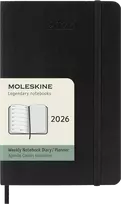 Kalendorius-užrašų knygutė Moleskine 2026 9x14cm, savaitė, minkštu viršeliu, juodos spalvos