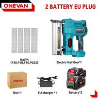 ONEVAN Šepetėlių neturintis elektrinis 2 viename vinis kaltuvas/sagtukų pistoletas F15-50 K410-438 Bevielis vinis kaltuvas su 4 režimų vinimis 21V 18V baterijai 2xBattery-EU PLug
