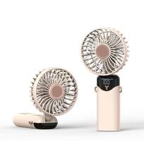 Mini rankinis USB ventiliatorius, nešiojamas tylus mažas ventiliatorius su išmaniuoju LED skaitmeniniu ekranu 6 greičių sulankstomas įkraunamas ventiliatorius smėlis