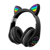 Bevielės Bluetooth ausinės su LED katės ausytėmis - juodos