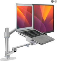 "Alberenz® 2-in-1" nešiojamojo kompiuterio ir monitoriaus laikiklis, reguliuojamas dvigubas 12-17 colių nešiojamųjų kompiuterių ir 17-32 colių monitorių laikiklis, ergonomiškas dizainas, reguliuojamas aukštis ir pakreipimas, sidabrinės spalvos