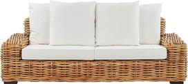 "Forli" sodo sofa "Natural" su pagalvėlėmis, kreminės baltos spalvos, rotango, 3 sėdimos vietos