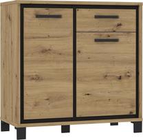 "Forte TRONDHEIM" šoninė spintelė su 1 stalčiumi ir 2 durelėmis, medžio medžiaga, "Artisan" ąžuolas/juodas ąžuolas, plotis x aukštis x gylis: 91,4 x 91,2 x 41,5 cm