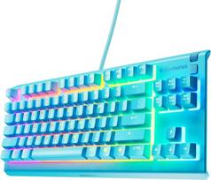 "SteelSeries Apex 3 TKL Aqua RGB" žaidimų klaviatūra - kompaktiška be klavišų - 8 zonų RGB apšvietimas - atsparumas vandeniui ir dulkėms - tylūs žaidimų jungikliai - JK QWERTY išdėstymas