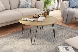 byLIVING Flair Kavos staliukas Apvalus sofos staliukas Melaminas Artisan Oak Šviesiai ruda Metalinės kojelės Juodas šoninis staliukas Skersmuo 80 cm Aukštis 40 cm