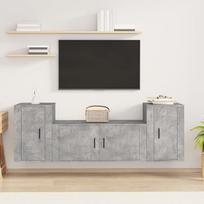 Homgoday TV-Möbel-Set, 3-teilig, Grau, Beton, aus mehrschichtigem Holz, Wohnzimmer, TV-Schrank, Niedriger TV-Schrank, Couchtisch, Wohnzimmertisch, TV-Ständer für industrielles Wohnzimmer