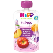 HIPP Apple, Plum, Peach (1 year) tyrelė, 100 g