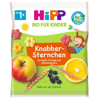 HIPP Organic Crispy Stars Apple, Orange, Blackcurrant užkandis, 30 g