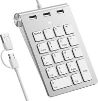 "Rytaki Pro" USB-C ir USB-A laidinė skaičių klaviatūra su 3 USB 2.0 šakotuvais, 18 klavišų skaitmeninė klaviatūra nešiojamajam kompiuteriui / staliniam kompiuteriui / iPad, 15° ergonominė skaitmeninė klaviatūra, skirta "Windows" / "MacOS" / "Chrome OS