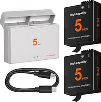 2 vnt. 2800 mAh atsarginių akumuliatorių, suderinamų su "DJI Osmo Action 5 Pro" su USB-C dviejų lizdų akumuliatoriaus įkrovikliu, skirtu "OSMO Action 5 Pro", "Action 4", "Action 3" fotoaparatams