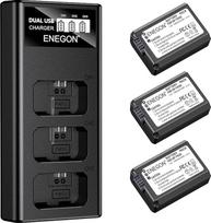 ENEGON NP-FW50 3 x 1300 mAh akumuliatoriaus ir 3 lizdų LCD įkroviklio rinkinys, skirtas "Sony Alpha A6000 A6300 A6400 A6400 A6500 ZV-E10 7RM2 A7SM2 A7M2 A7 II A7R II A7S II A5000 A5100 A 3000 RX10 II III IV NEX-3/5/6/7 NEX-F3