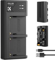 K&F CONCEPT NP-F550 2 pakuočių 2600 mAh akumuliatorių ir LED įkroviklio rinkinys, suderinamas su "Sony NP-F550 F570 F750 F770 F930 F950 F960 F970 F970 LED šviestuvų/monitorių/aparatų slankiklių rinkiniu