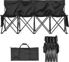 VEVOR Nešiojamasis sulankstomas suoliukas Camping Bench Seat (4 žmonėms) su šoninėmis kišenėmis ir krepšiu, komandinis suoliukas su atlošu šoninis suoliukas futbolui, beisbolui, kempingui, lauko veiklai Juoda