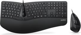 "Perixx Periduo-505" laidinės ergonominės padalytos klaviatūros ir vertikalios pelės su reguliuojama riešo atrama ir plokščiais membraniniais klavišais, JK išdėstymas