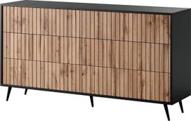 "Selsey Belllo" komoda 154 cm su 6 stalčiais "Wotan" ąžuolas Juodos kojos