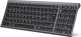 iClever Teclado Bluetooth BK10, Inalámbrico QWERTY Español Teclado Multi Dispositivo Recargable Diseño Ergonómico Tamaño Completo Conexión Estable Teclado para Mac/iPad/Windows grisáceo