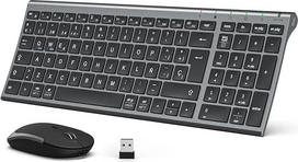 iClever Teclado y Ratón Inalámbrico GK03-QWERTY Español 2.4G Teclado Ratón Inalámbrico Con Batería Recargable, Diseño Ergonómico, Tamaño Compacto, Delgado y Fino, Conexión Estable