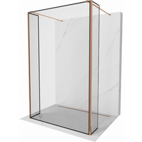 Mexen Kioto laisvai stovinti dušo siena 130 x 30 x 30 cm, juodas rėmas, rožinis auksas - 800-130-030-222-60-70-030