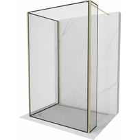 Mexen Kioto dušo kabinos sienelė Walk-in 110 x 100 x 40 cm, juodas rėmas, auksinė - 800-110-100-221-50-70-040